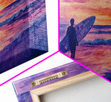 Surfing Beach Sunset Canvas Print | Purple Hues Coastal Decor | Framed Wall Art Christmas Beach Scene | 2024 Holiday Decor Christmas Gift