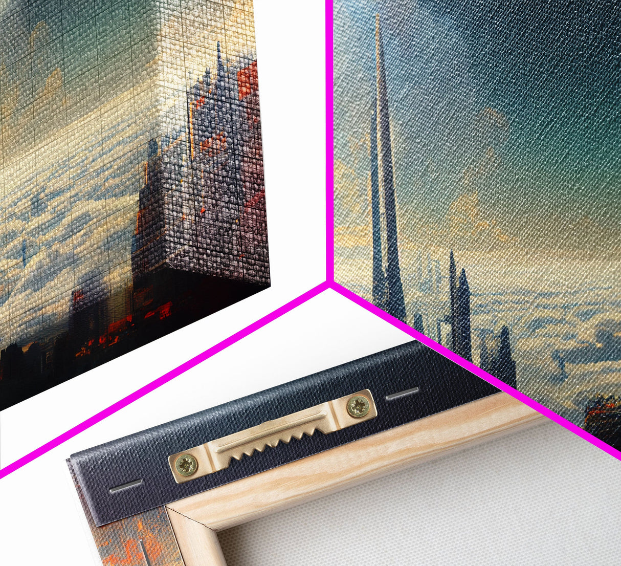 View From Above The Clouds, Cyberpunk City, Futuristic Abstract, ready to hang canvas print wall art, framed canvas wall art