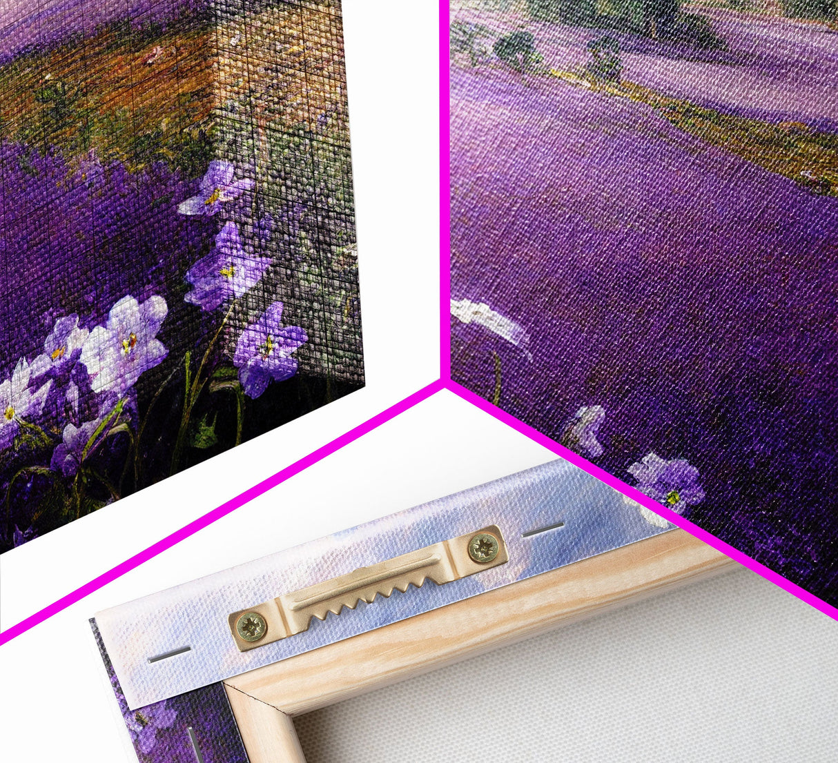 Purple Lavender Fields, Abstract Watercolor Art, Ready To Hang Canvas Print, Framed Wall Art