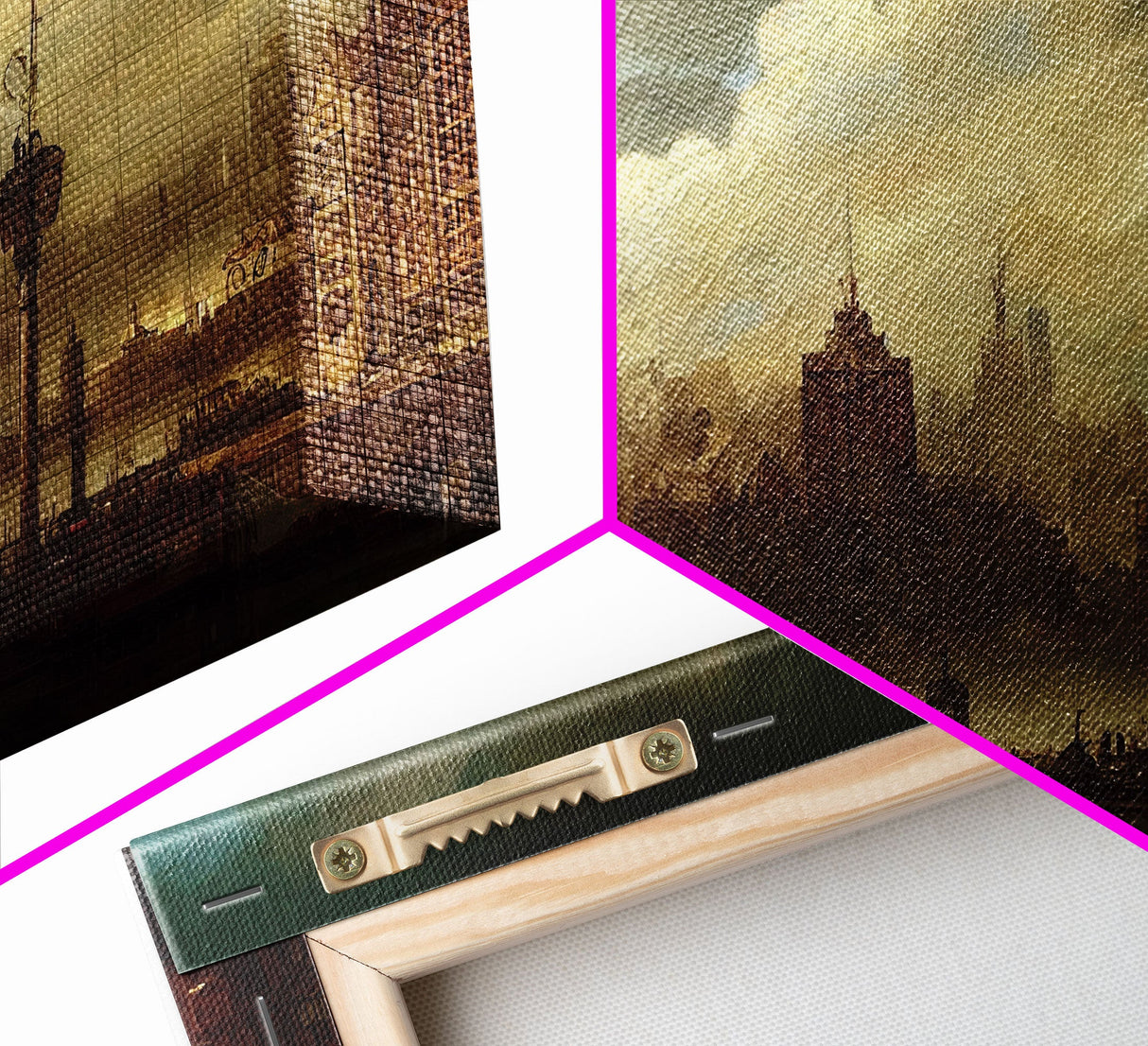 Steampunk Victorian Cityscape, Extra Large Wall Art, Framed Panoramic Canvas Print, Framed Wall Art