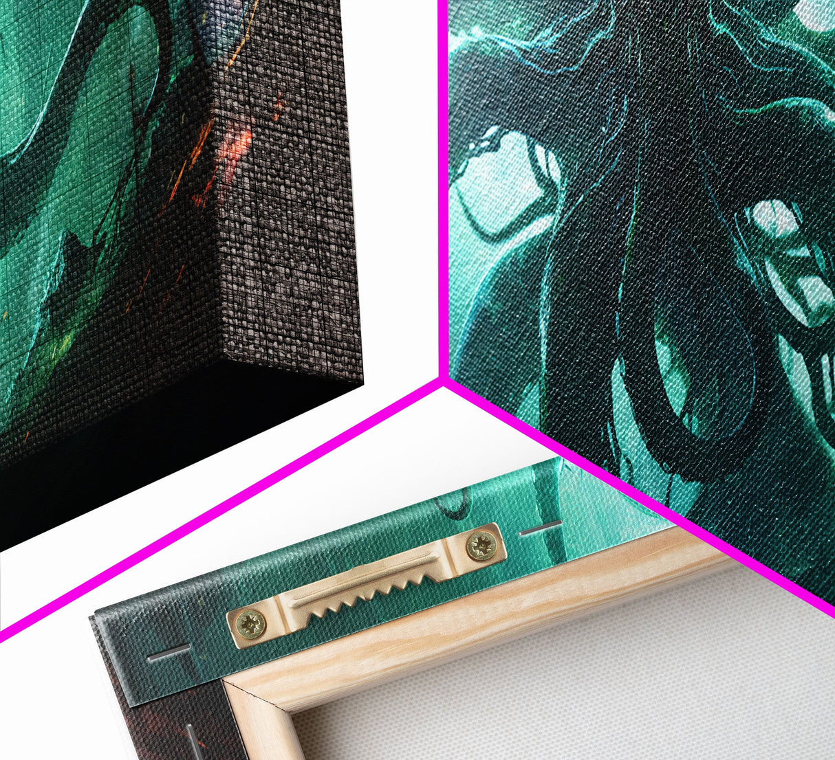 Rise Of Cthulhu Framed Canvas Print, Panoramic Call of Cthulhu H.P. Lovecraft Cosmic Horror Steampunk Gothic Darrk Art Wall Decor