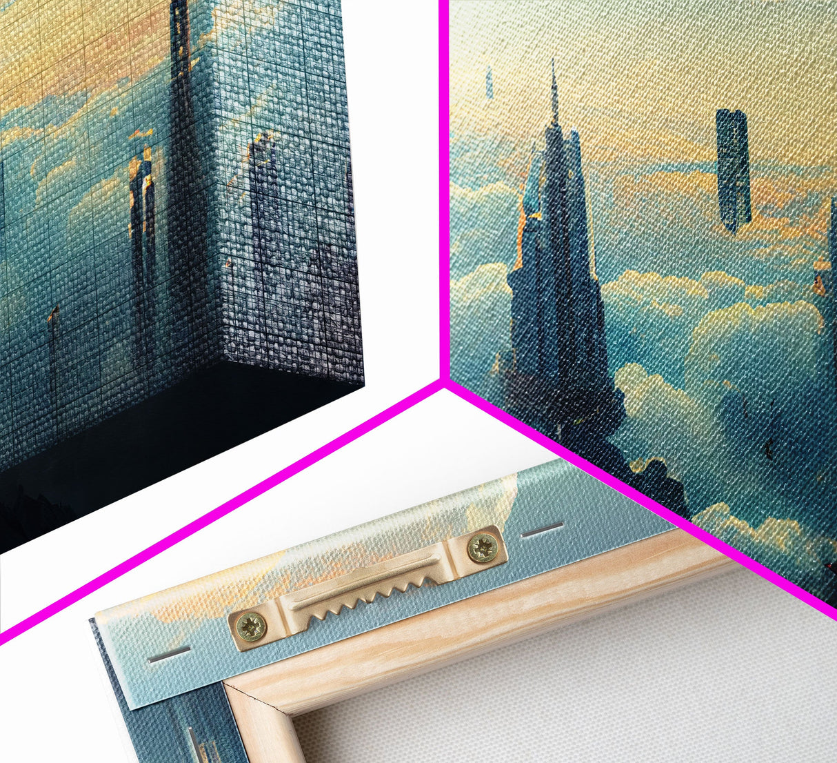 Cyberpunk City Above The Clouds, Futuristic Metropolis, Extra Large Wall Art, Framed Panoramic Canvas Print, Framed Wall Decor