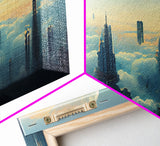 Cyberpunk City Above The Clouds, Futuristic Metropolis, Extra Large Wall Art, Framed Panoramic Canvas Print, Framed Wall Decor