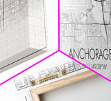 Panoramic Anchorage City Map, Alaska Art, Map Print, Minimalist Wall Art, Canvas Art, Housewarming Gift, Street Map Art, Closing Gift