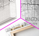 Panoramic Arlington City Map, Texas Art, Map Print, Minimalist Wall Art, Canvas Art, Housewarming Gift, Street Map Art, Closing Gift