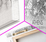 Panoramic Athens City Map, Greece Art, Map Print, Minimalist Wall Art, Canvas Art, Housewarming Gift, Street Map Art, Closing Gift