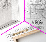 Panoramic Aurora City Map, Illinois Art, Map Print, Minimalist Wall Art, Canvas Art, Housewarming Gift, Street Map Art, Closing Gift