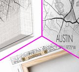 Panoramic Austin City Map, Texas Art, Map Print, Minimalist Wall Art, Canvas Art, Housewarming Gift, Street Map Art, Closing Gift