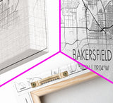 Panoramic Bakersfield City Map, California Art, Map Print, Minimalist Wall Art, Canvas Art, Housewarming Gift, Street Map Art, Closing Gift