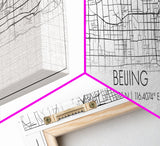 Panoramic Beijing City Map, China Art, Map Print, Minimalist Wall Art, Canvas Art, Housewarming Gift, Street Map Art, Closing Gift