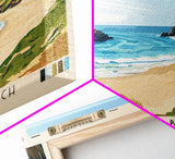 Crantock Beach, United Kingdom Panoramic Beach Print, Vacation Gift, United Kingdom Wall Art, Framed Canvas Print, Framed Beach Painting