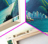 Pui O, Hong Kong Panoramic Print, Vacation Gift, Hong Kong Wall Art, Beach Painting, Beach Decor, Large Wall Art, Wood Frame Art