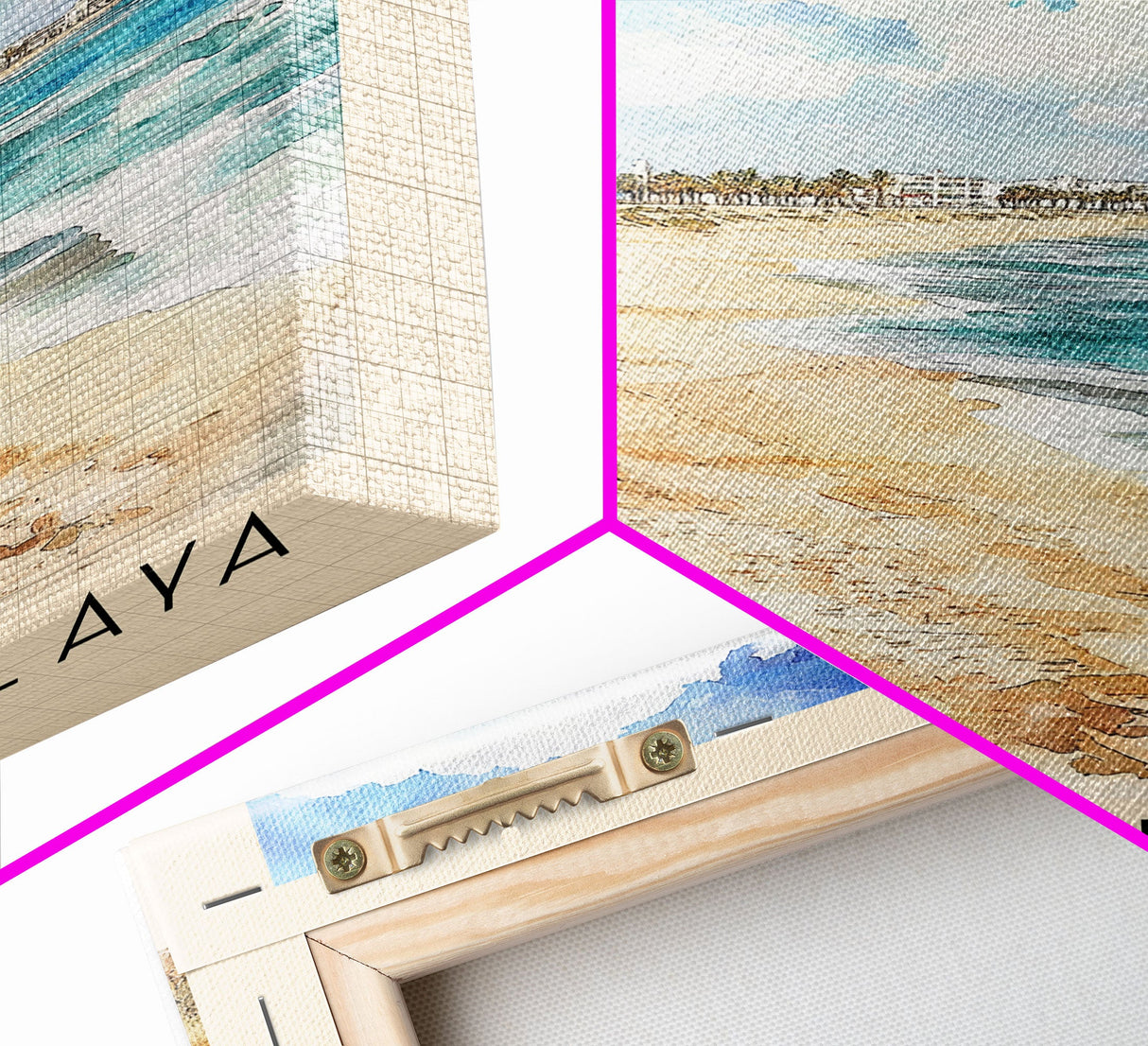 Pechón Playa, Spain Watercolor Print, Vacation Gift, Spain Wall Art, Beach Painting, Beach Decor, Large Wall Art, Wood Frame Art