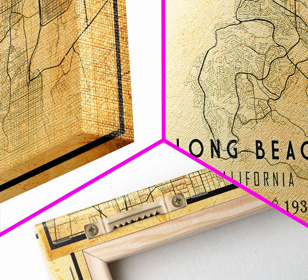 Old Map of Long Beach California, Distressed Vintage Map | Vintage Poster Wall Art Print | Wall Map Print | Old Map Print, Framed Canvas Map