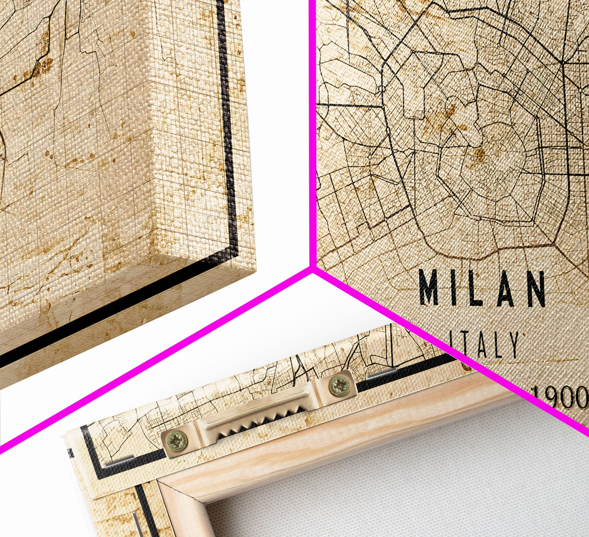 Vintage Milan Italy map print poster or framed canvas, Milan map print poster canvas, Milan city map print poster canvas, Travel Art