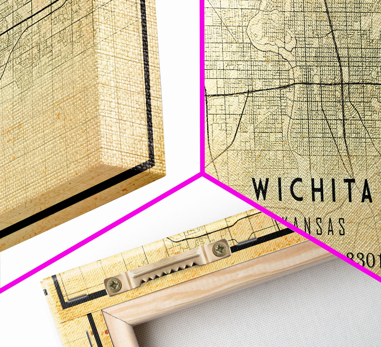 Vintage Wichita Kansas map print poster or framed canvas, Wichita map print poster canvas, Wichita city map print poster canvas, Travel Art