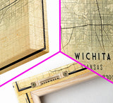 Vintage Wichita Kansas map print poster or framed canvas, Wichita map print poster canvas, Wichita city map print poster canvas, Travel Art