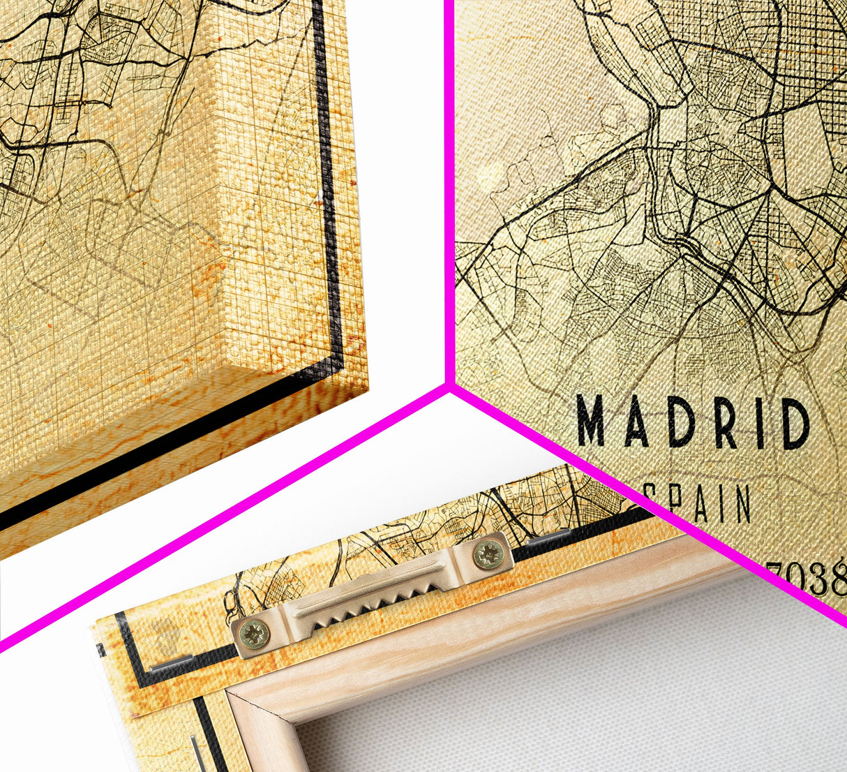 Madrid Spain map print poster or framed canvas, Madrid map print poster canvas, Madrid city map print poster canvas, Vintage Travel Art