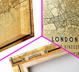 London UK map print poster or framed canvas, London map print poster canvas, London England city map print poster canvas, Vintage Travel Art