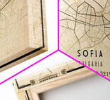 Sofia Bulgaria map print poster or framed canvas, Sofia map print poster canvas, Sofia city map print poster canvas, Vintage Travel Art