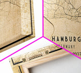 Panoramic Old Hamburg Germany City Map Wall Art Canvas Print, Vintage Style Hamburg Map, Framed Wall Art, Cool Hamburg Wall Art, Office Art