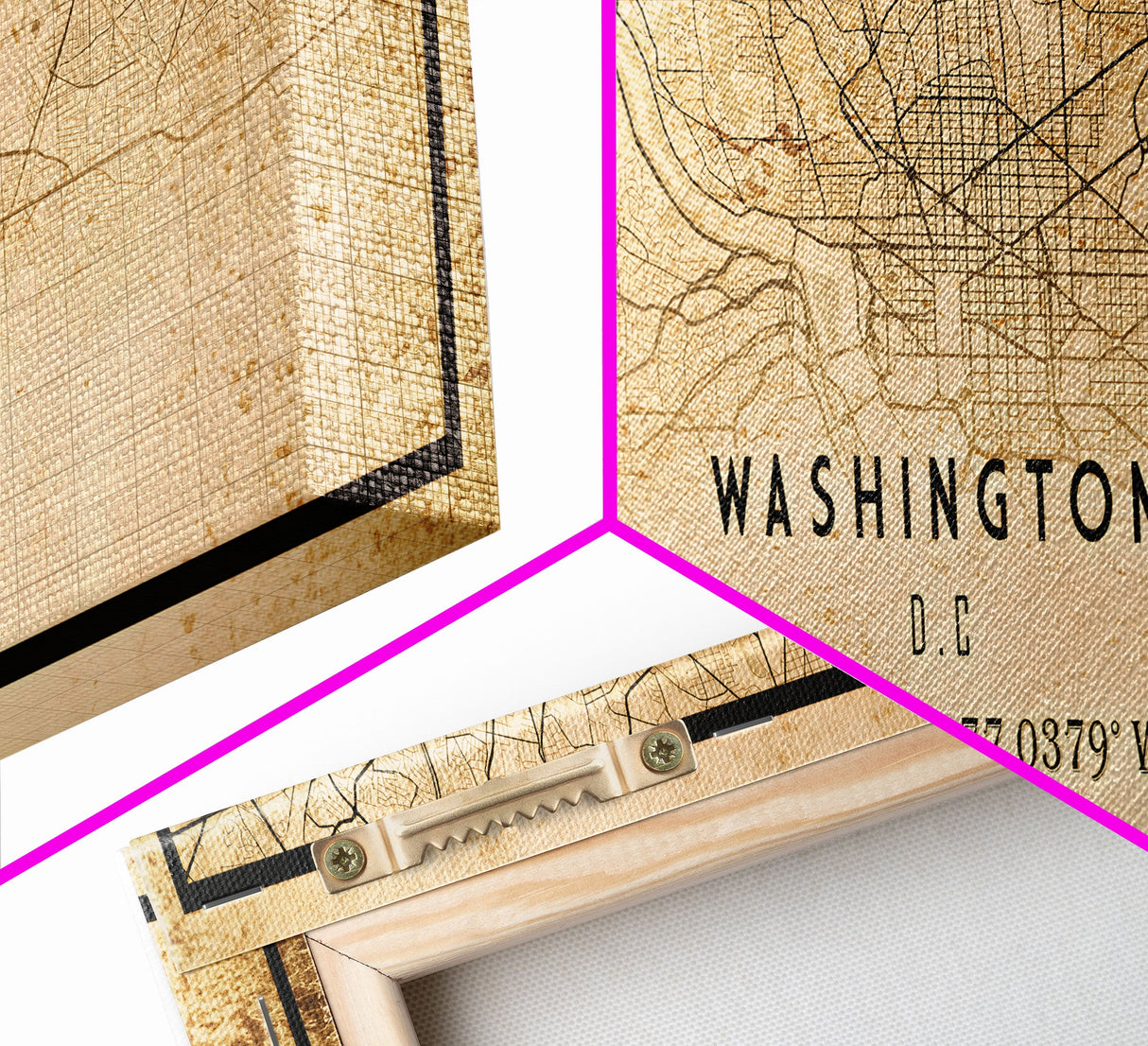 Panoramic Vintage Washington map print poster or framed canvas | Washington dc city map print poster canvas | Washington DC Canvas Art