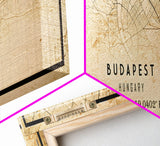 Panoramic Budapest Hungary map print poster or framed canvas, map print poster canvas, Budapest map print poster canvas, Vintage Travel Art