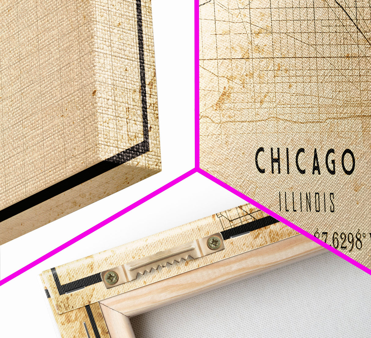 Distressed Panoramic Chicago map print poster or framed canvas, Illinois road map print poster canvas, Chicago city map print poster canvas