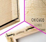 Distressed Panoramic Chicago map print poster or framed canvas, Illinois road map print poster canvas, Chicago city map print poster canvas