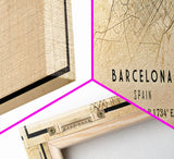 Panoramic Barcelona Spain map print poster or framed canvas, map print poster canvas, Spain city map print poster canvas, Vintage Travel Art