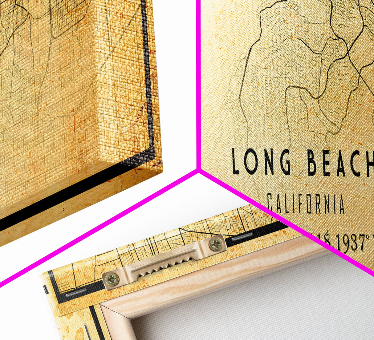 Panoramic Long Beach map print poster or framed canvas | California map print poster canvas | city map print poster canvas, distressed map