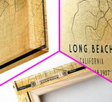 Panoramic Long Beach map print poster or framed canvas | California map print poster canvas | city map print poster canvas, distressed map