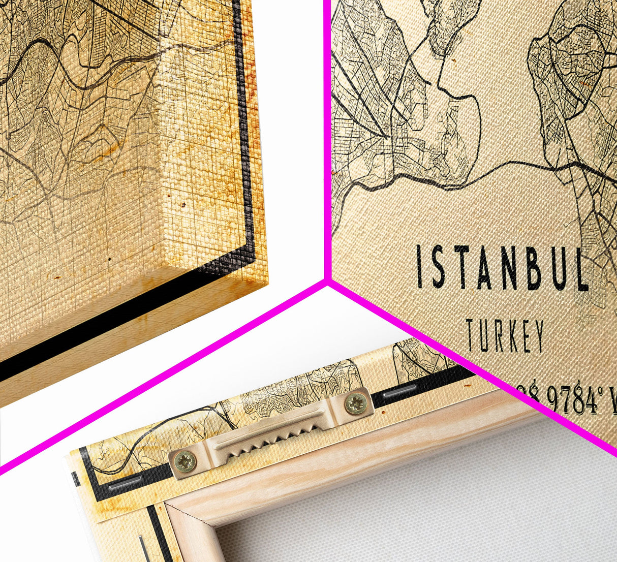 Vintage Panoramic Istanbul City Map Wall Art Canvas Print, Distressed Istanbul Map, Framed Wall Art, Cool Turkey Travel Wall Art, Office Art