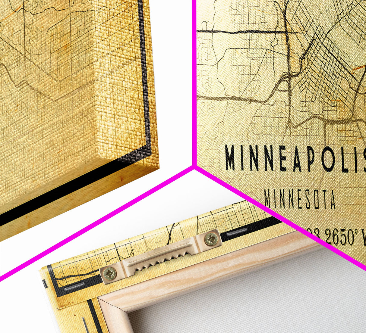 Minneapolis Panoramic map print poster or framed canvas, Minnesota map print poster canvas, Minneapolis road map print poster canvas