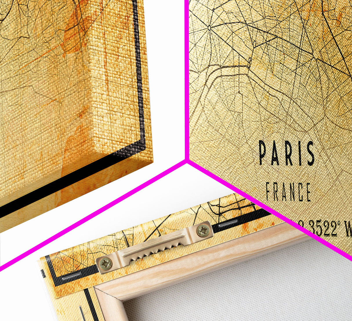 Panoramic Paris France map print poster or framed canvas, Paris map print poster canvas, city map print poster canvas, Vintage Travel Art