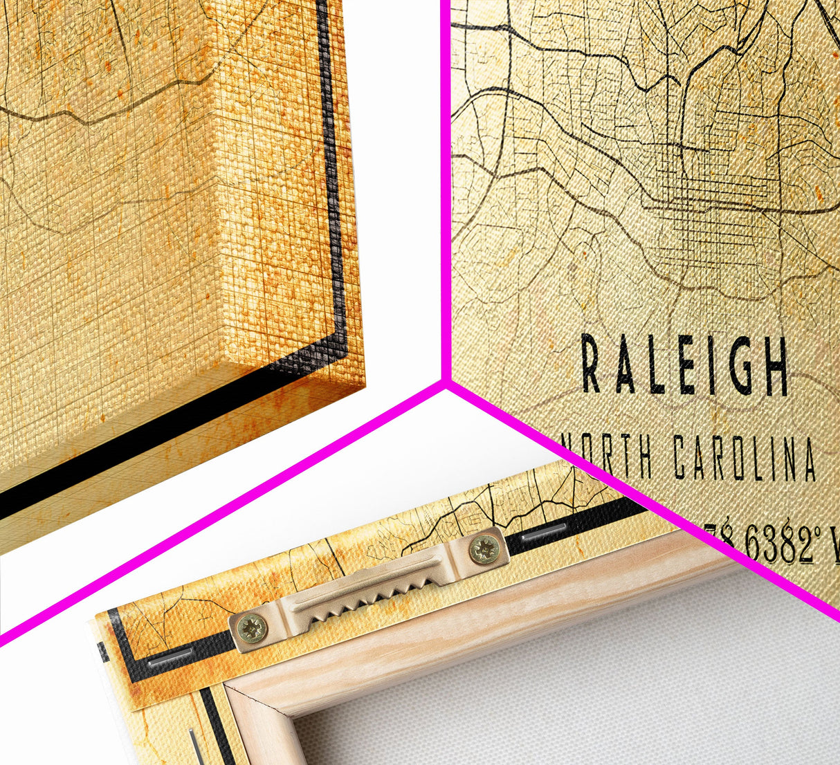 Panoramic Raleigh North Carolina map print poster or framed canvas, Raleigh map print poster canvas, city map Canvas print, Travel Art