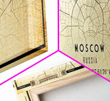 Vintage Style Panoramic Moscow City Map Wall Art Canvas Print, Distressed Russia Map, Framed Wall Art, Cool Travel Wall Art, Office Art