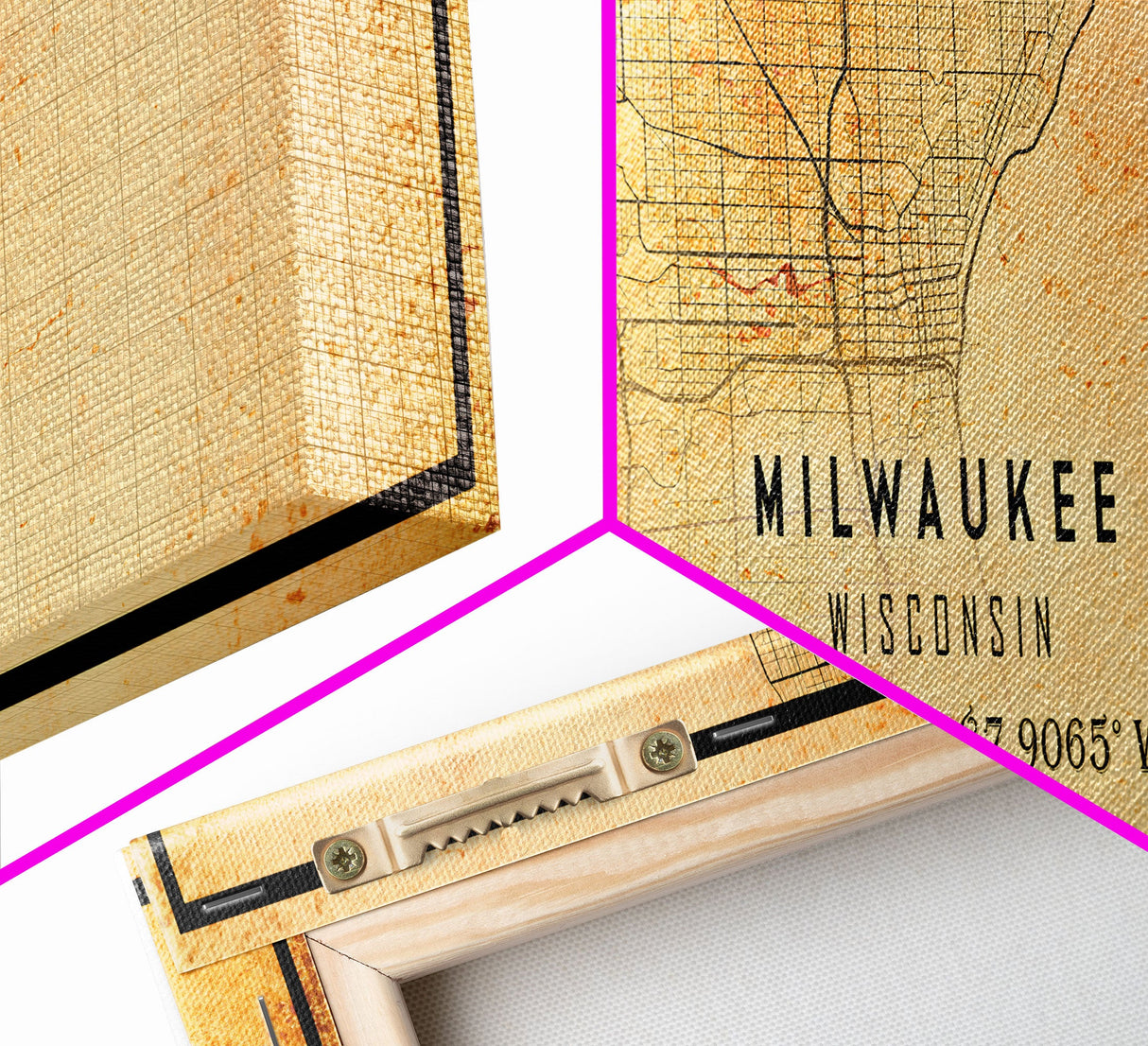 Panoramic Milwaukee Wisconsin Street Map Wall Art, Framed Canvas Print, Wisconsin Map Print Poster and Canvas, City Office Wall Art