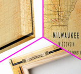 Panoramic Milwaukee Wisconsin Street Map Wall Art, Framed Canvas Print, Wisconsin Map Print Poster and Canvas, City Office Wall Art