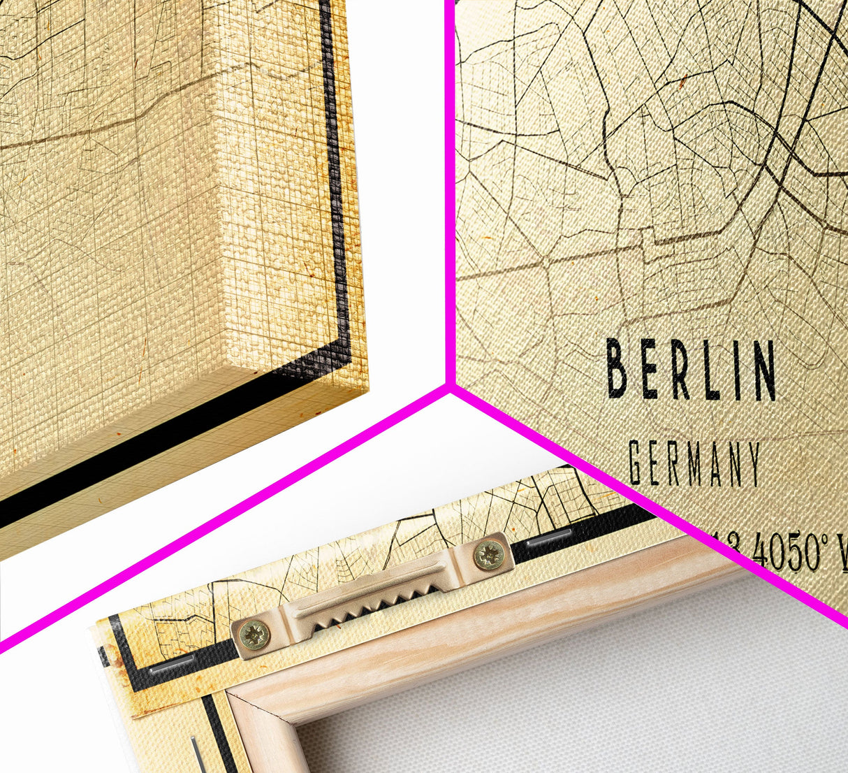 Panoramic Vintage Berlin Germany map print poster or framed canvas, map print poster canvas, Berlin city map print poster canvas, Travel Art