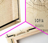 Panoramic Sofia Bulgaria map print poster or framed canvas, Sofia map print poster canvas, city map print poster canvas, Vintage Travel Art