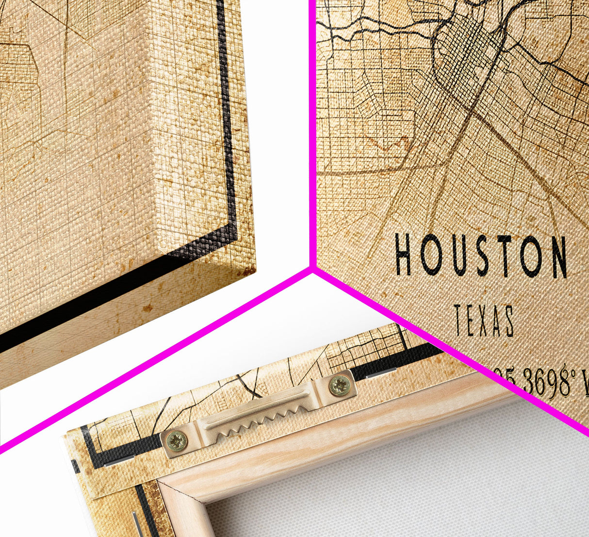 Panoramic Houston Vintage Map Print, Framed Canvas, Houston Map, Texas Map Art, Houston City Road Map Poster, Vintage Map