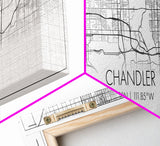 Panoramic Chandler City Map, Arizona Art, Map Print, Minimalist Wall Art, Canvas Art, Housewarming Gift, Street Map Art, Closing Gift