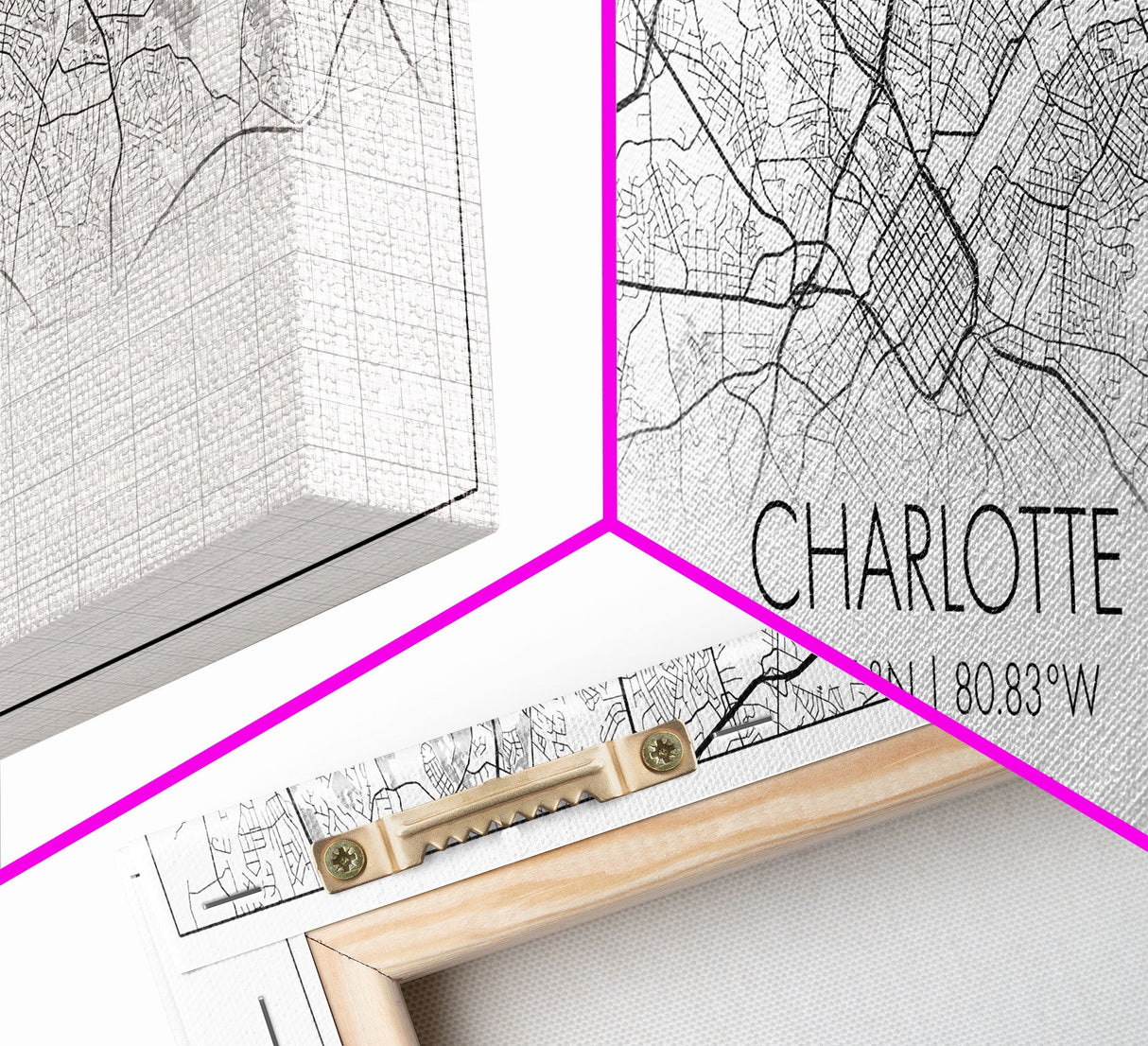 Panoramic Charlotte City Map, North Carolina Art, Map Print, Minimalist Wall Art, Canvas Art, Housewarming Gift, Street Map, Closing Gift