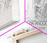 Panoramic Chattanooga City Map, Tennessee Art, Map Print, Minimalist Wall Art, Canvas Art, Housewarming Gift, Street Map Art, Closing Gift