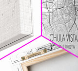 Panoramic Chula Vista City Map, California Art, Map Print, Minimalist Wall Art, Canvas Art, Housewarming Gift, Street Map Art, Closing Gift