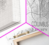 Panoramic Columbus City Map, Georgia Art, Map Print, Minimalist Wall Art, Canvas Art, Housewarming Gift, Street Map Art, Closing Gift