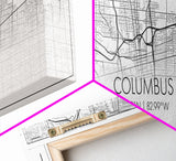 Panoramic Columbus City Map, Ohio Art, Map Print, Minimalist Wall Art, Canvas Art, Housewarming Gift, Street Map Art, Closing Gift