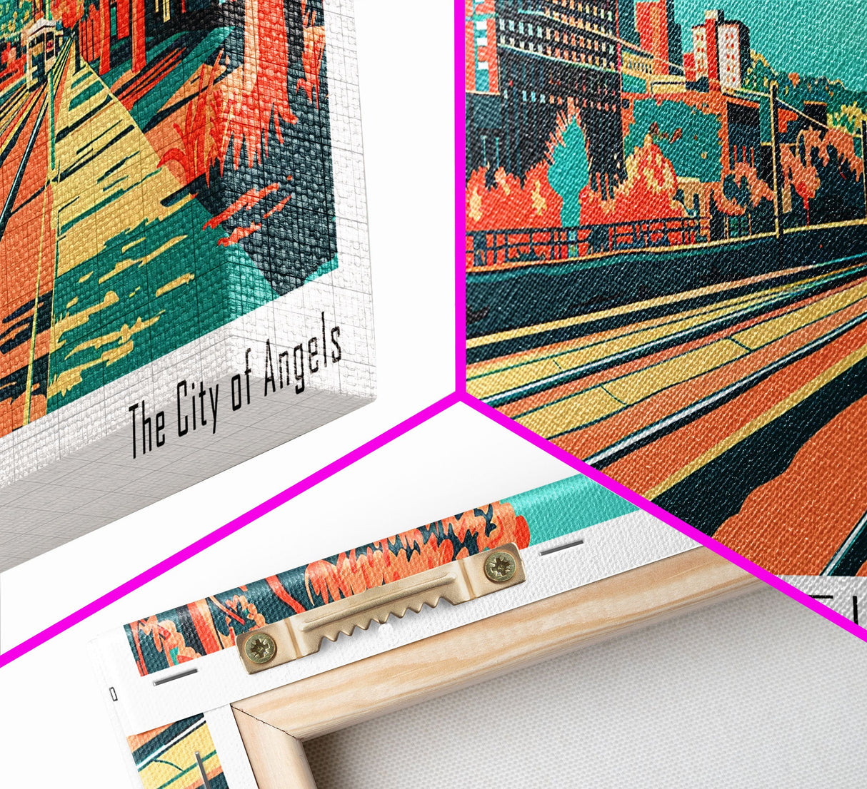 Los Angeles California Panoramic Wall Art Framed Canvas Print, Travel Poster, Mid Century Modern Art, Pop Art Style, Home Decor, Living Room Art