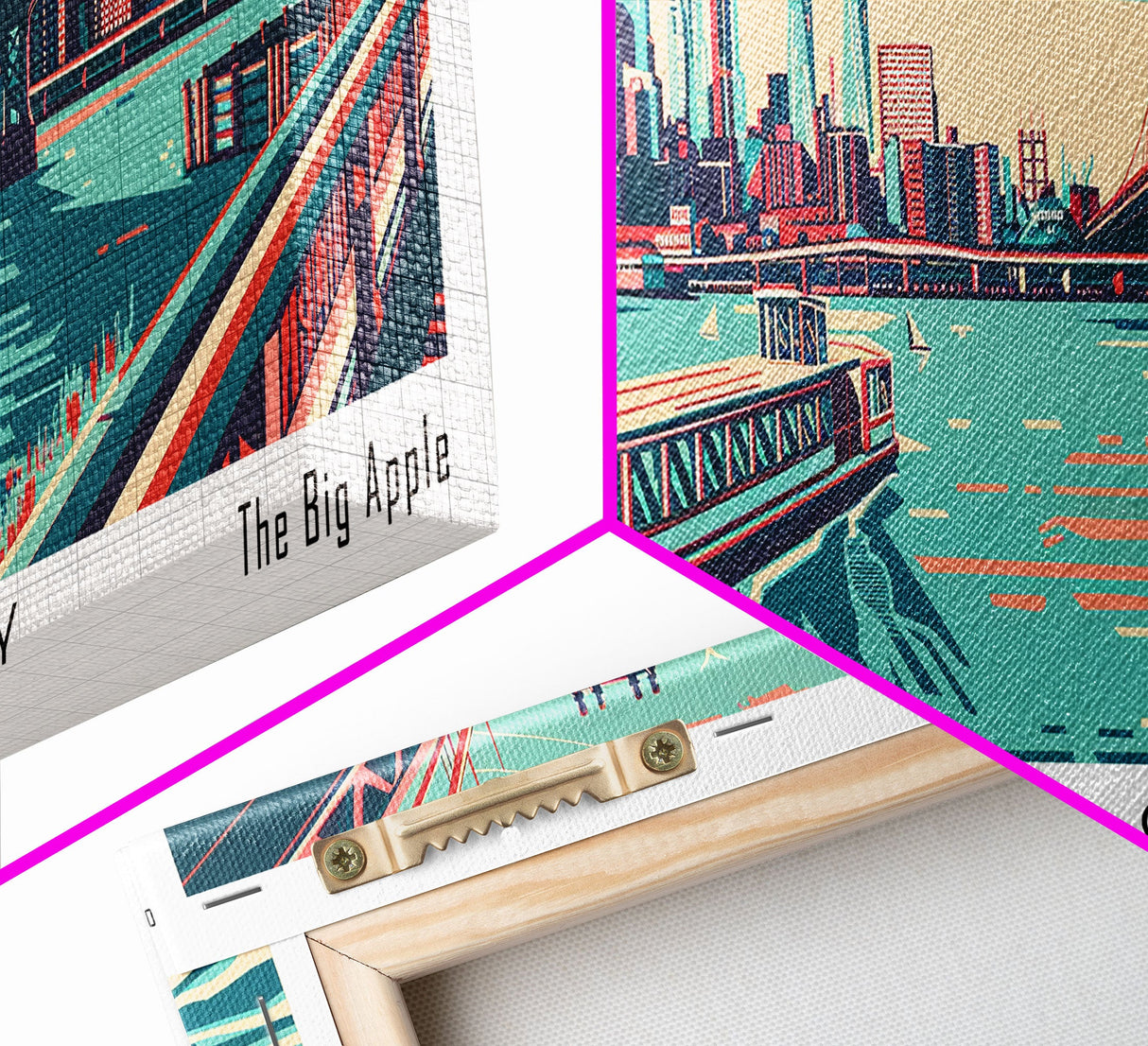 New York New York Panoramic Wall Art Framed Canvas Print, Travel Poster, Mid Century Modern Art, Pop Art Style, Wall Decor, Office Wall Art